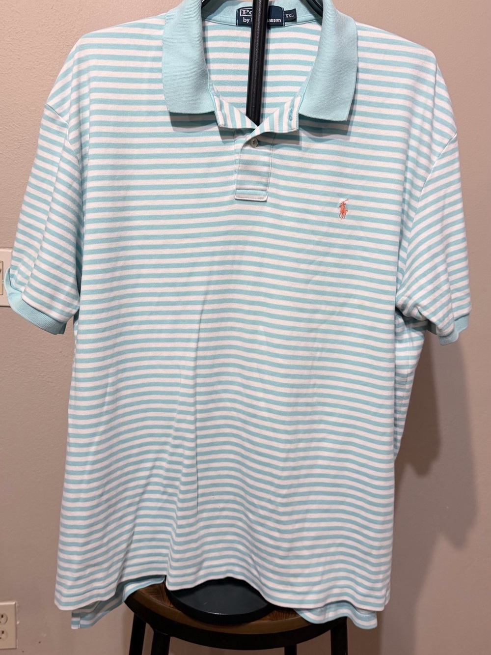 Classic Polo Ralph Lauren 2XL Big & Tall Light Blue/White Striped SS Polo Logo